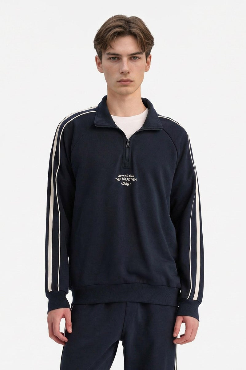 DeFacto Blue Man Boxy Fit Slogan Print Sweatshirt Casual - Image 5